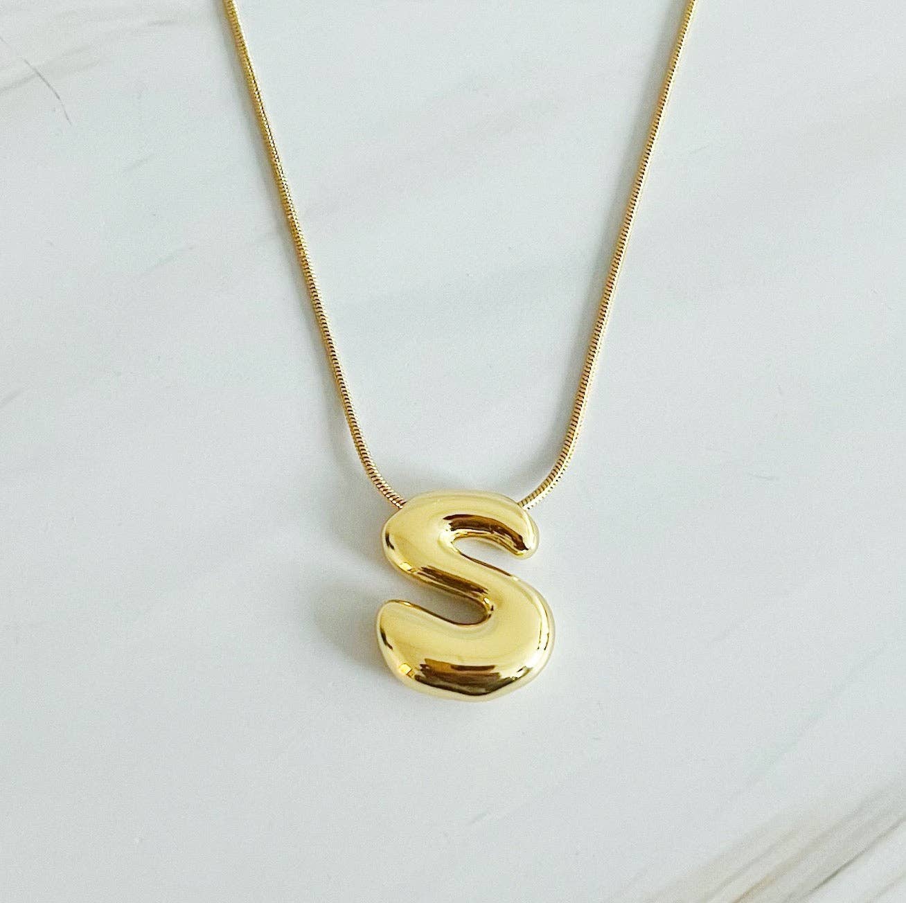 Balloon Letter Initial Necklace: Silver / S