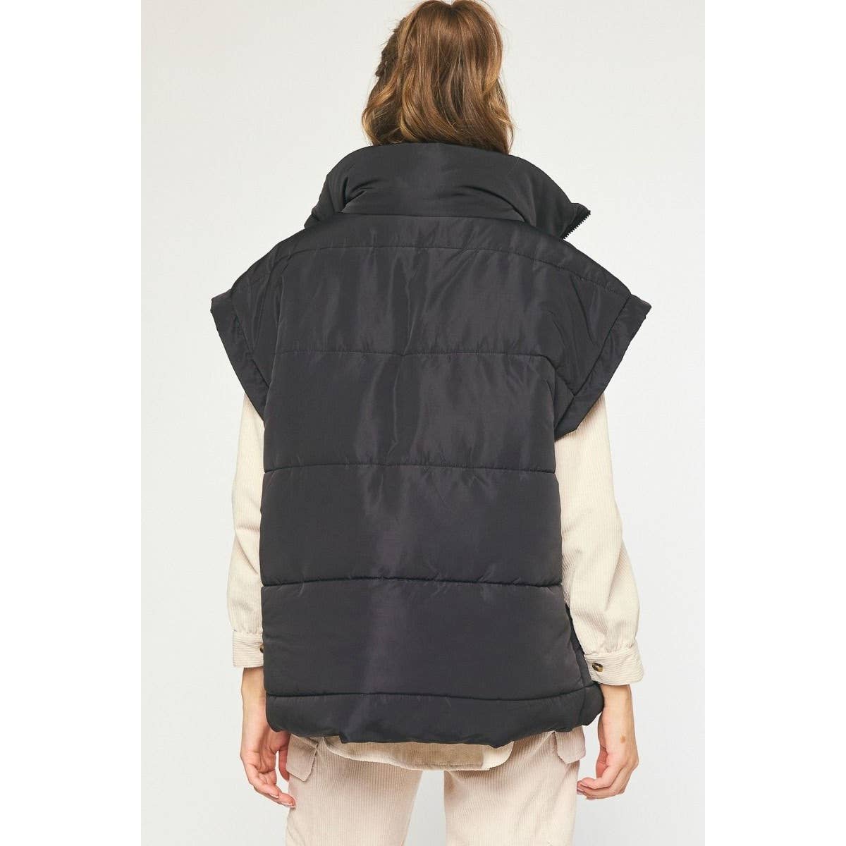 Solid quilted collared oversized vest