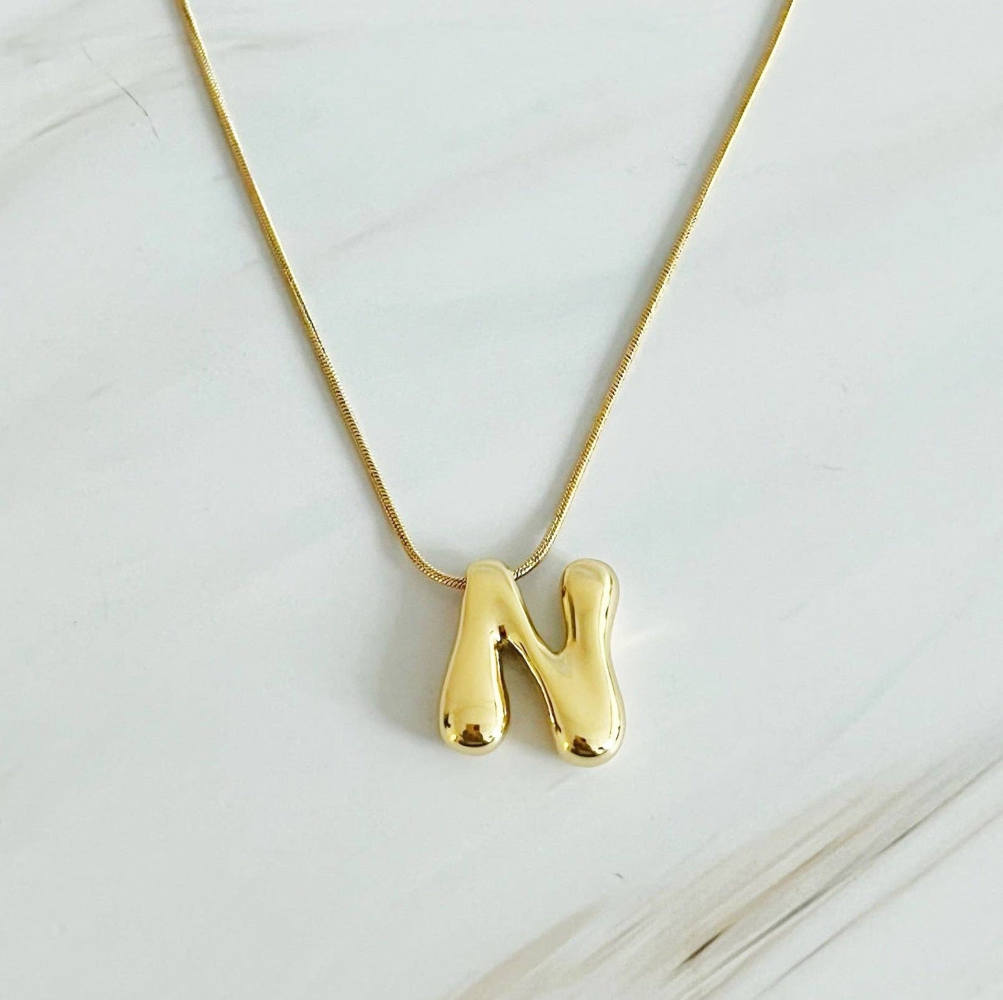 Balloon Letter Initial Necklace: Silver / S