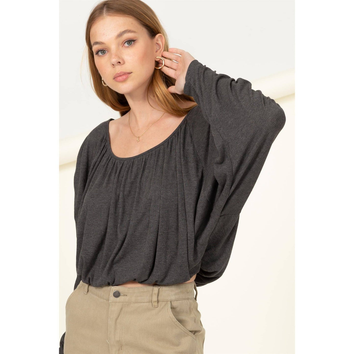 Boat Neck Dolman Blouse