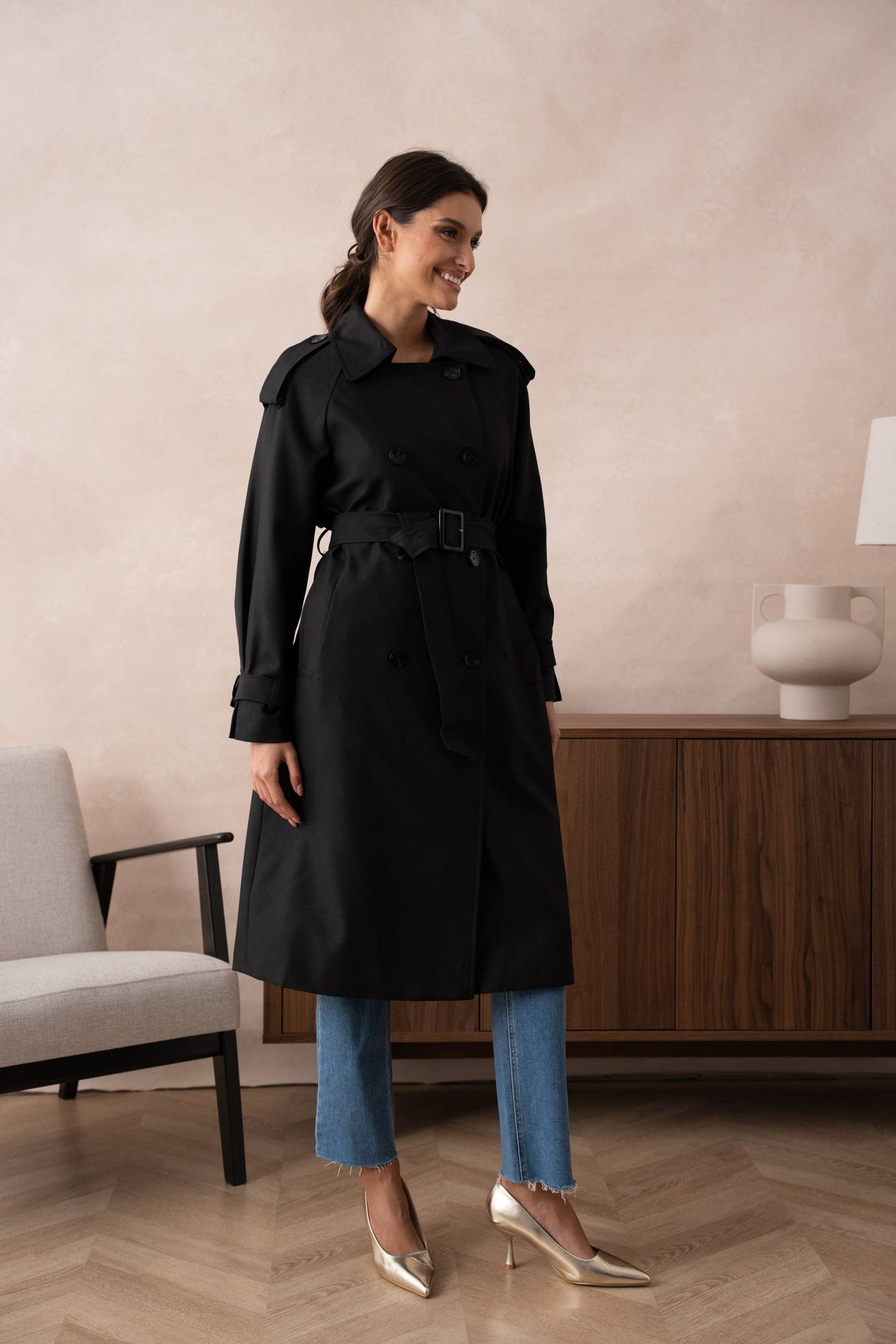 Long Trench Coat with Belt