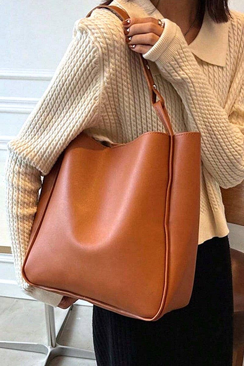 ,.SI-26545 Simple Trendy Vegan Leather Shoulder Bag