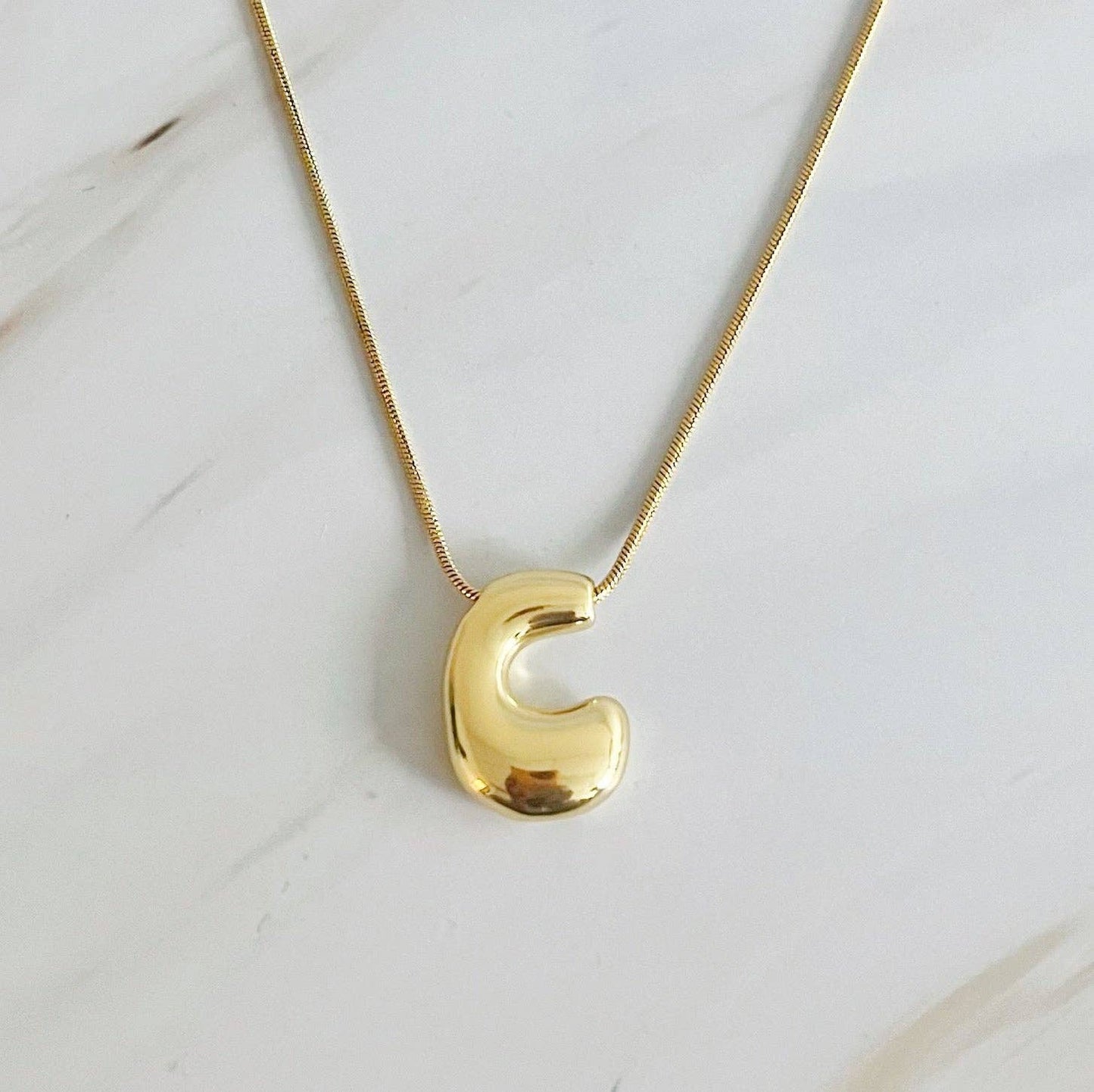 Balloon Letter Initial Necklace: Silver / S