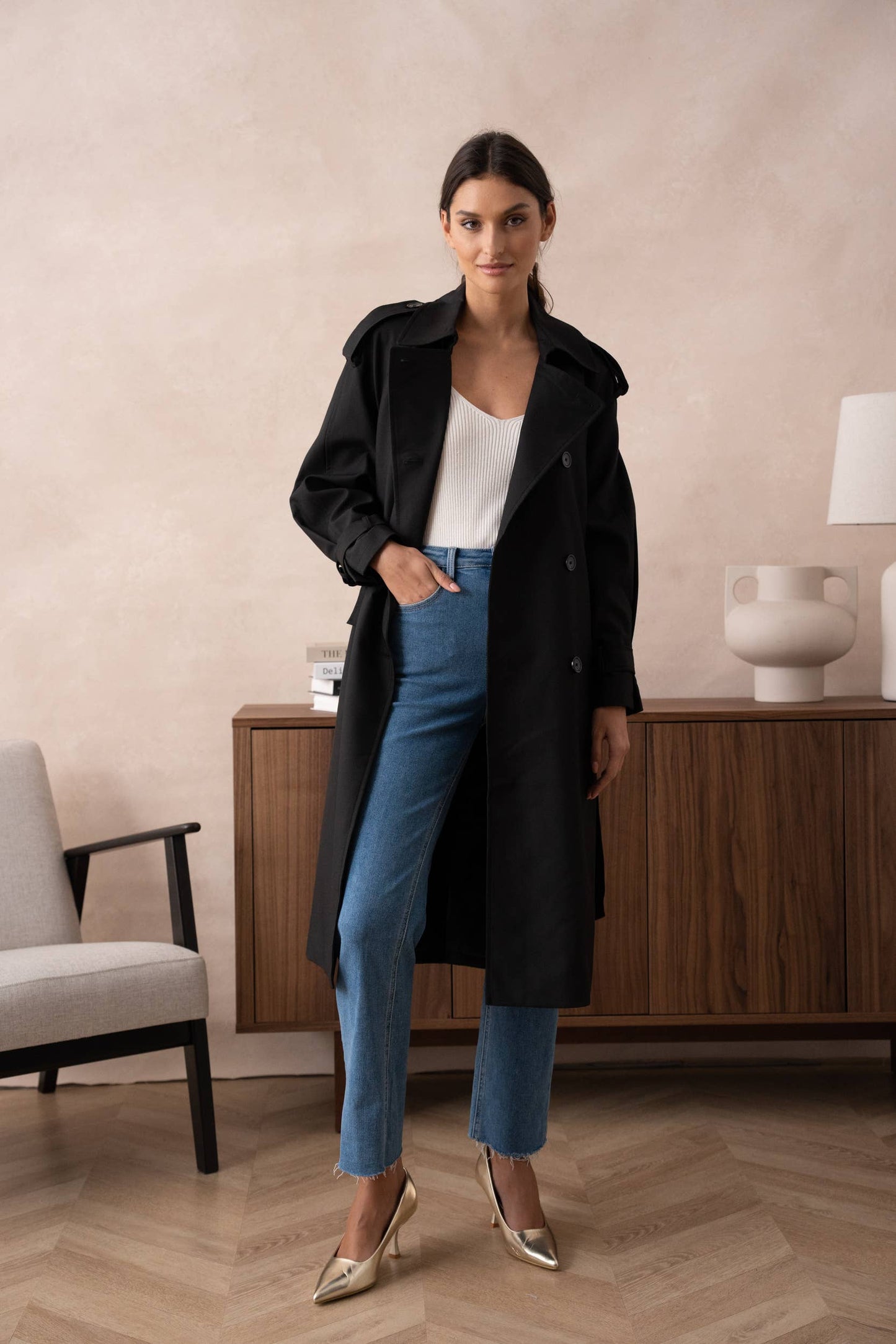 Long Trench Coat with Belt