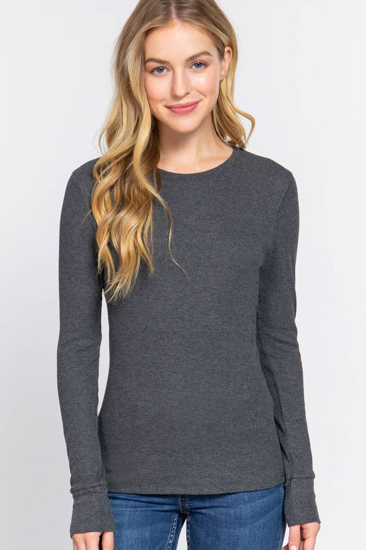 Long Sleeve Crew Neck Thermal Knit Top