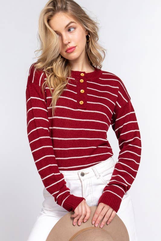 Buttoned Stripe Sweater