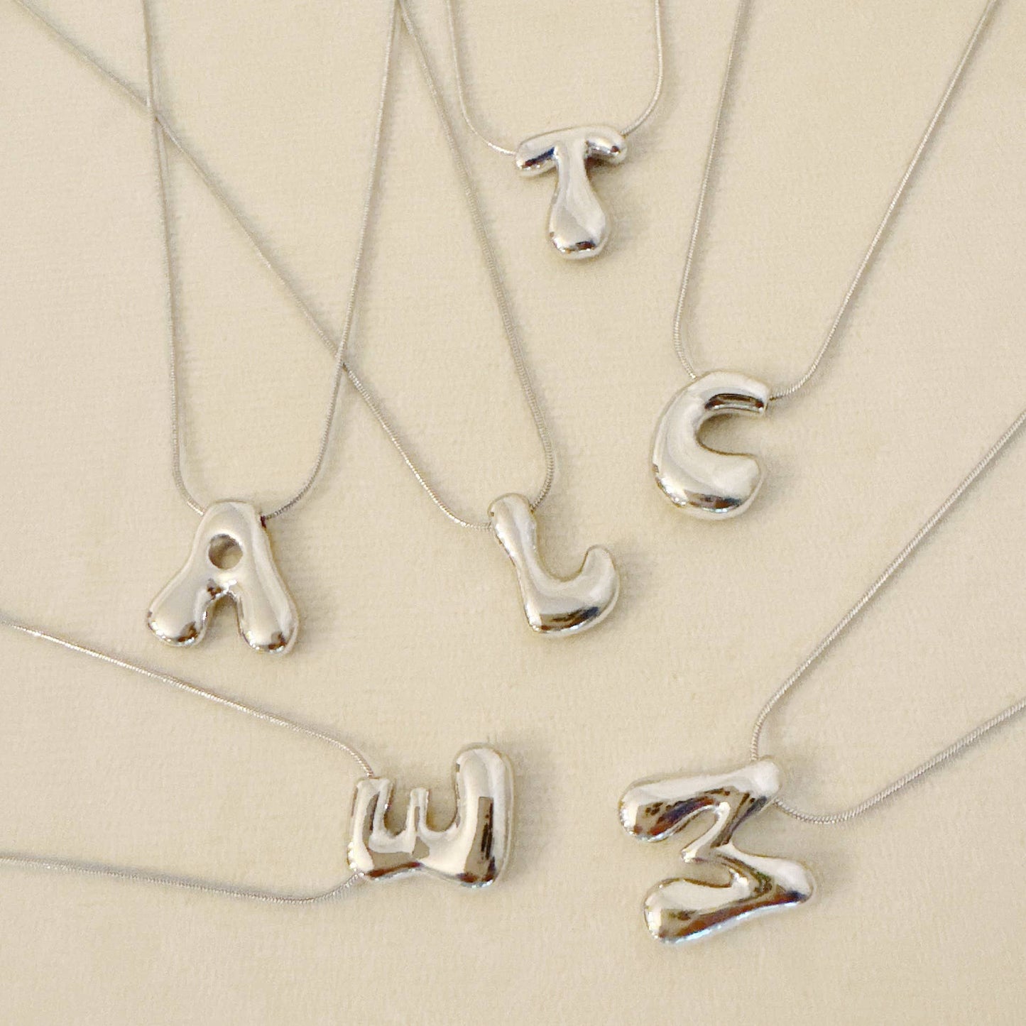 Balloon Letter Initial Necklace: Silver / S