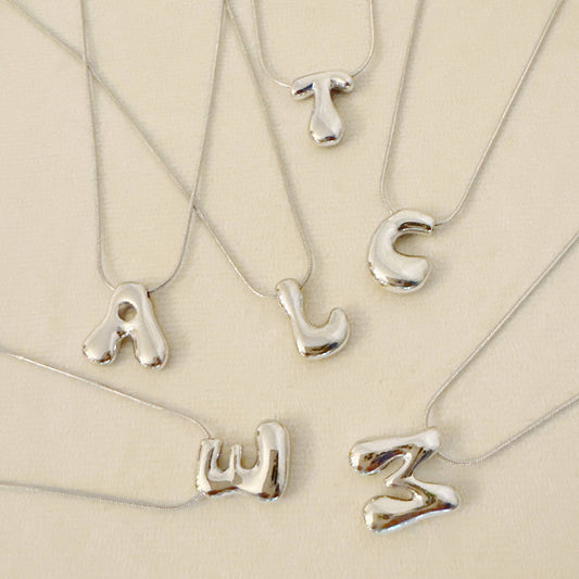 Balloon Letter Initial Necklace: Silver / S