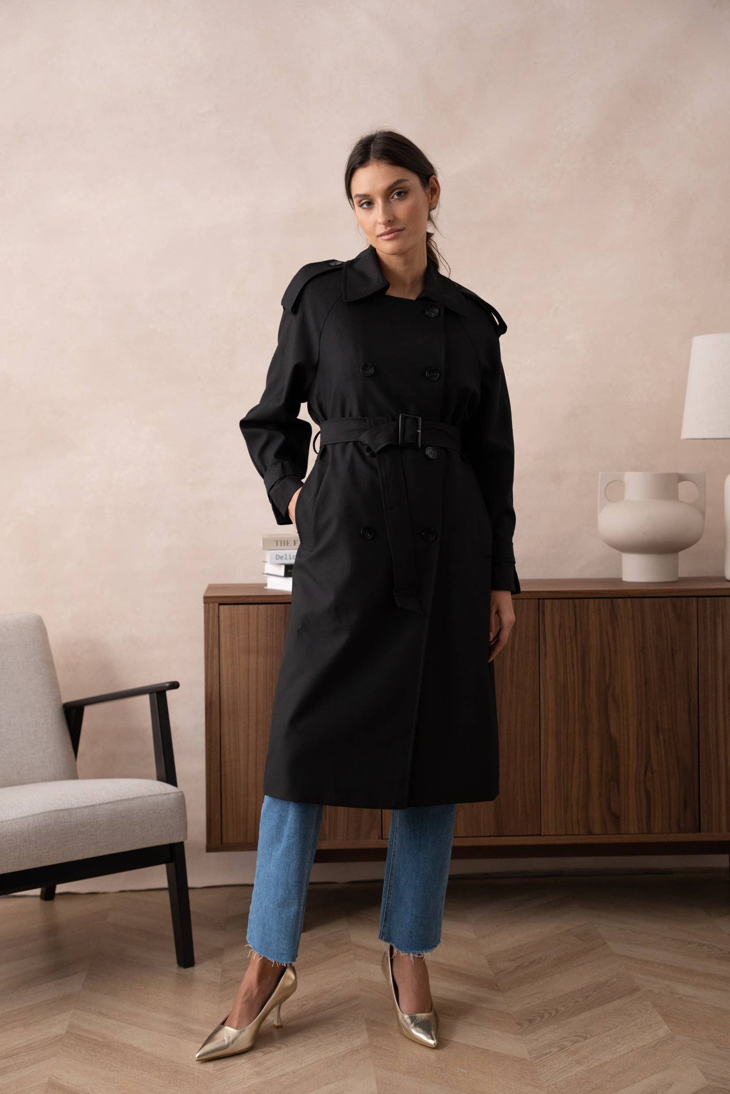 Long Trench Coat with Belt