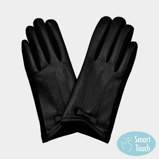 Bow Faux Leather Smart Gloves