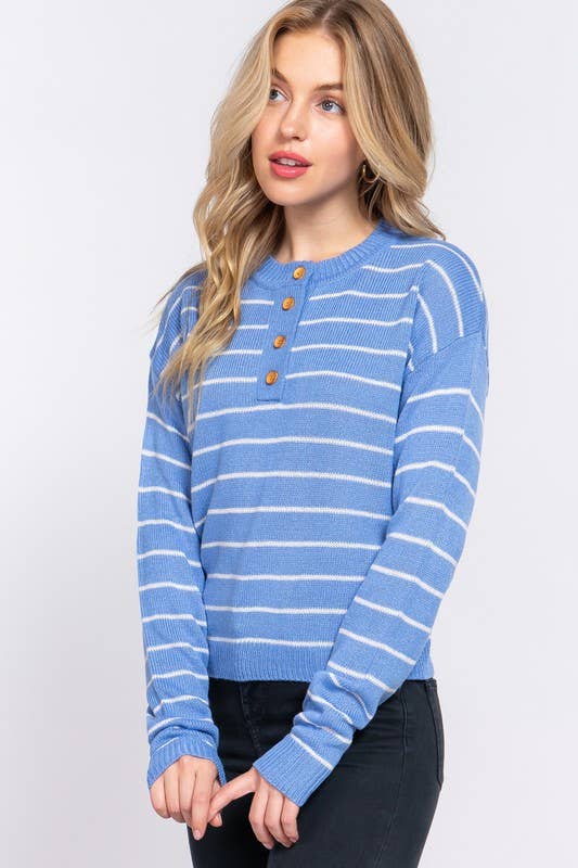 Buttoned Stripe Sweater